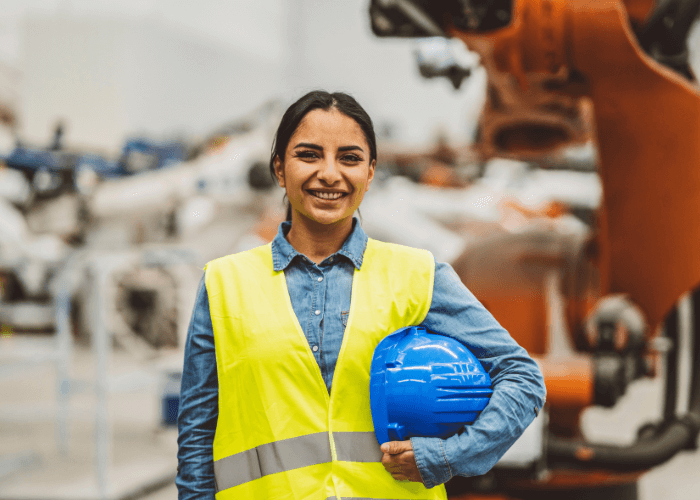 Female Engineer in protective gear smiling